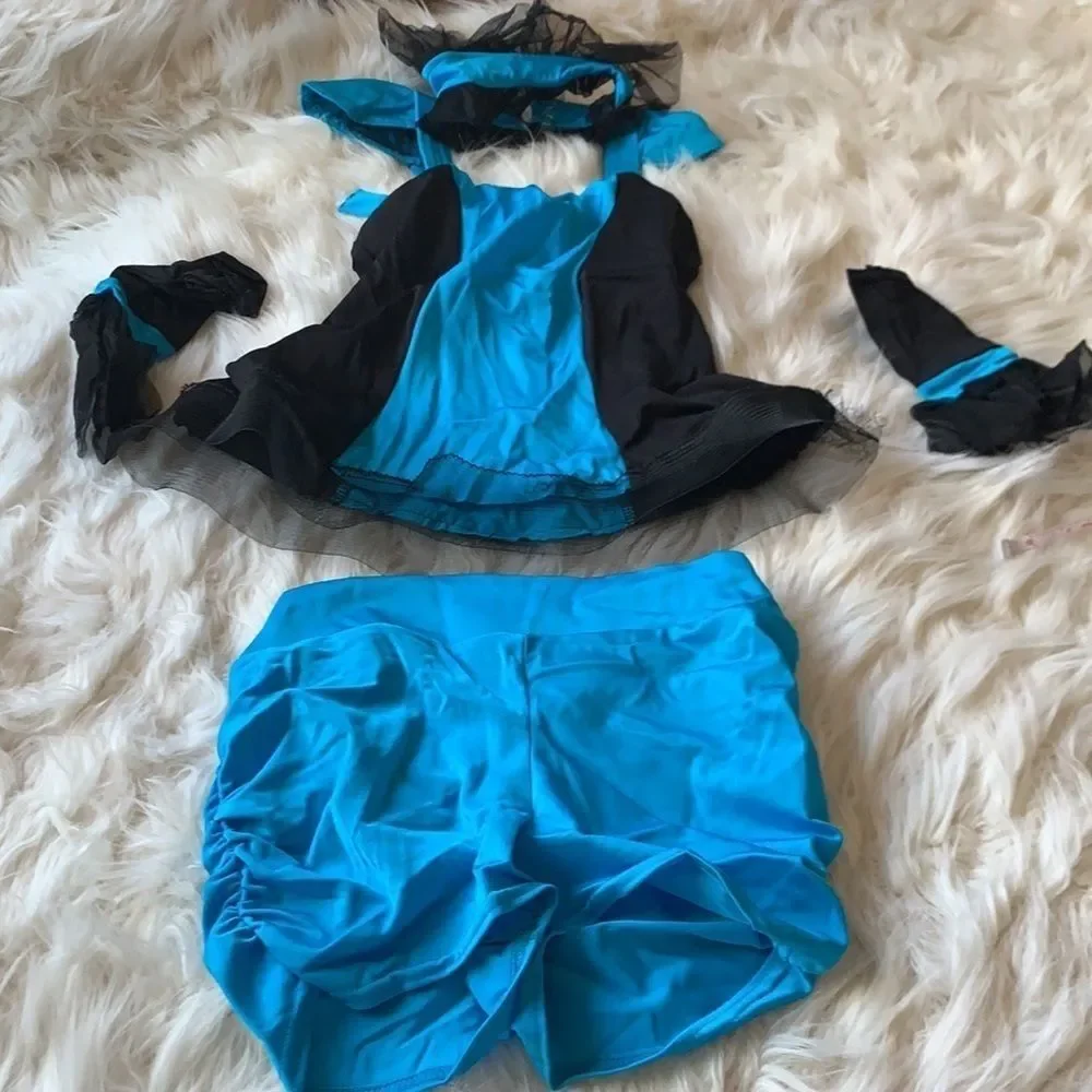 Blue and Black two piece color block dance costume